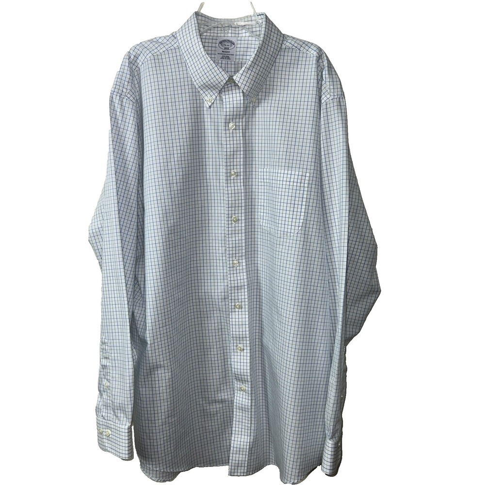 Brooks Brothers Regent 1818 Dress Shirt Mens 17.5 - 6/7 Non-Iron Blue Check B21‎